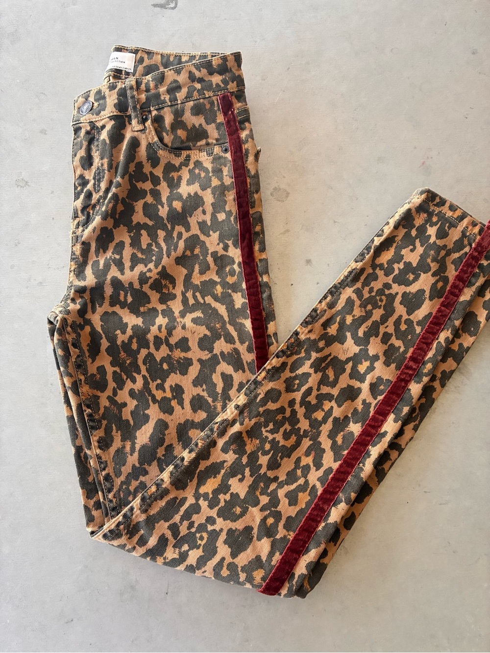Zara Brown and Black Leopard-Print Jeans with Trim Detail